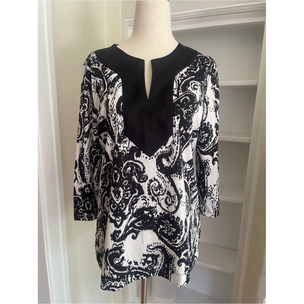 Lauren Ralph Lauren, 100% Cotton, Black and White Paisley Tunic, Coastal